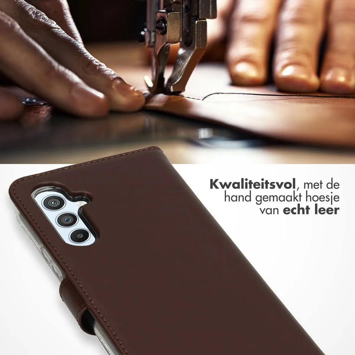 Selencia Hoesje Samsung Galaxy A54 - Echt Lederen Bookcase Bruin