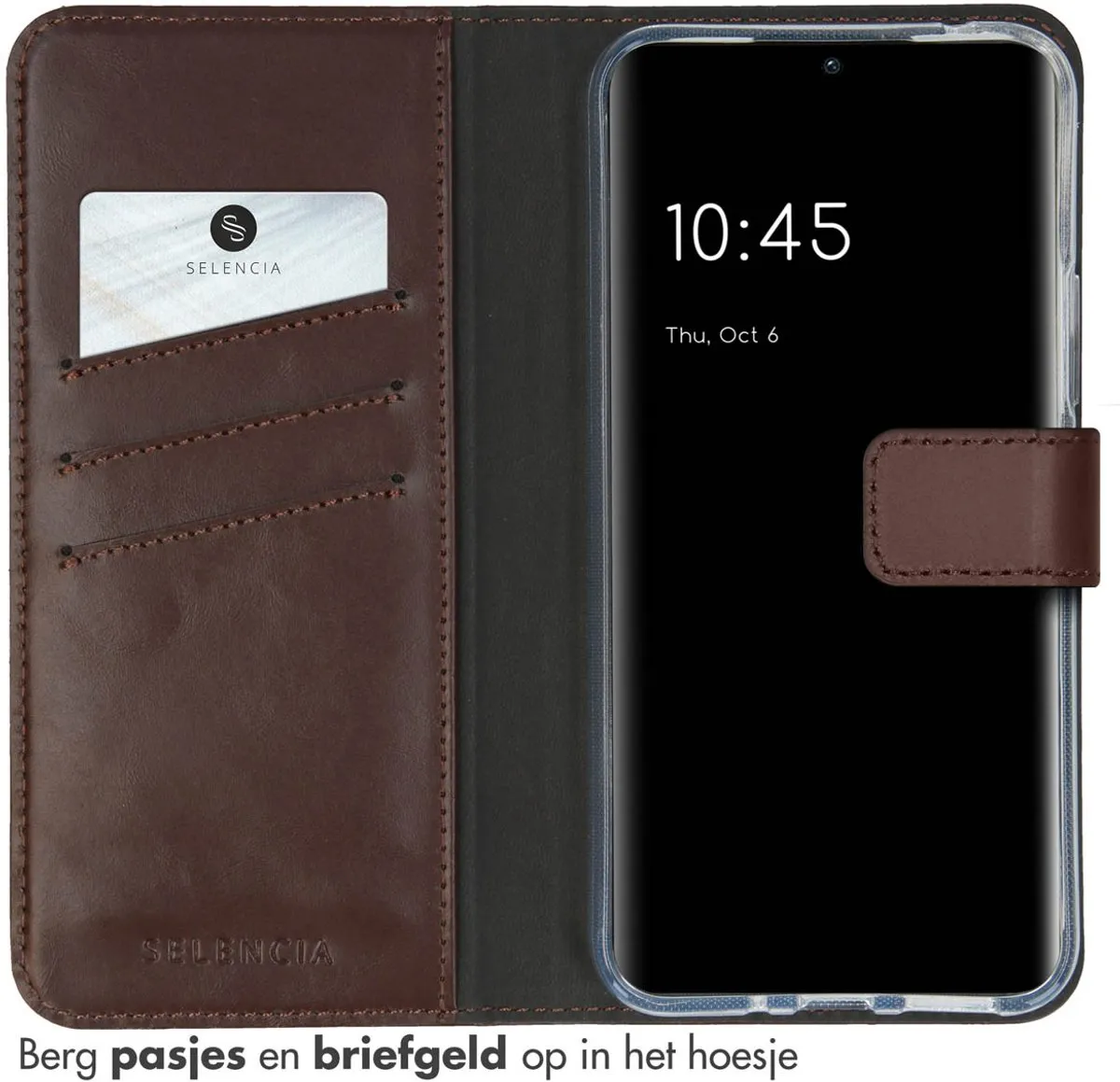 Selencia Hoesje Samsung Galaxy A54 - Echt Lederen Bookcase Bruin