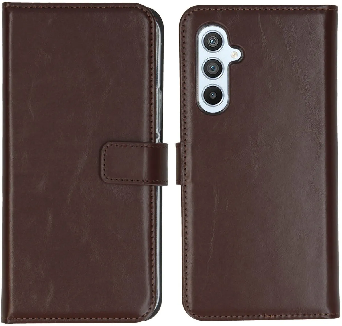 Selencia Hoesje Samsung Galaxy A54 - Echt Lederen Bookcase Bruin