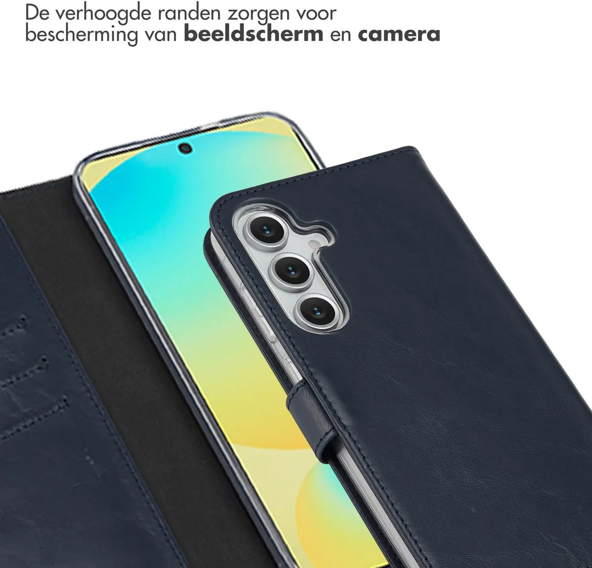 Selencia Hoesje Samsung Galaxy S25 FE - Echt Lederen Bookcase 3 Stuks - Blauw