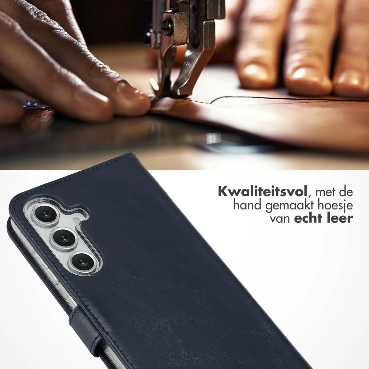 Selencia Hoesje Samsung Galaxy S25 FE - Echt Lederen Bookcase 3 Stuks - Blauw