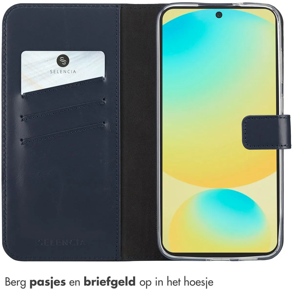 Selencia Hoesje Samsung Galaxy S25 FE - Echt Lederen Bookcase 3 Stuks - Blauw