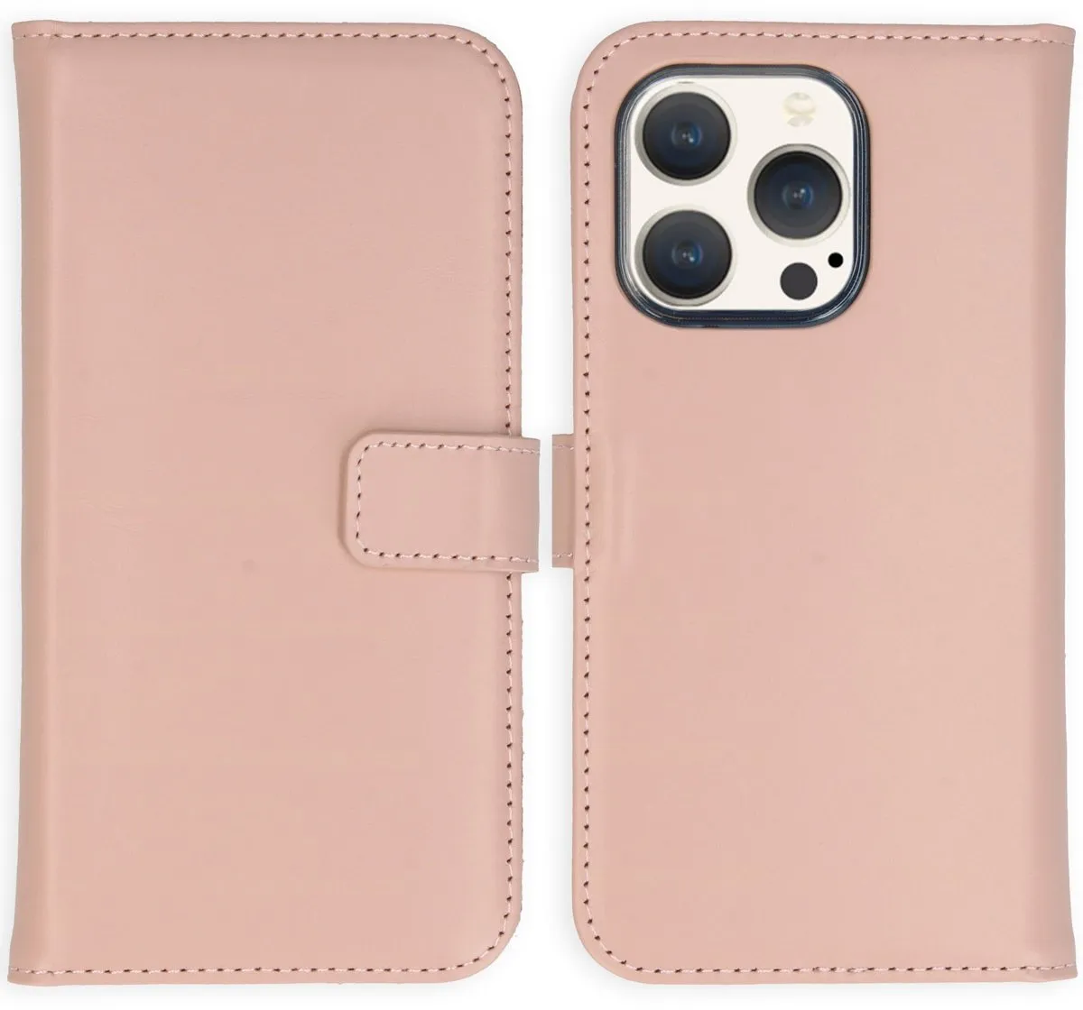 Selencia Hoesje iPhone 15 Pro - Echt Lederen Bookcase - Lichtroze