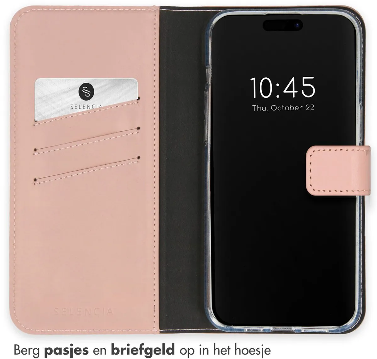 Selencia Hoesje iPhone 15 Pro - Echt Lederen Bookcase - Lichtroze