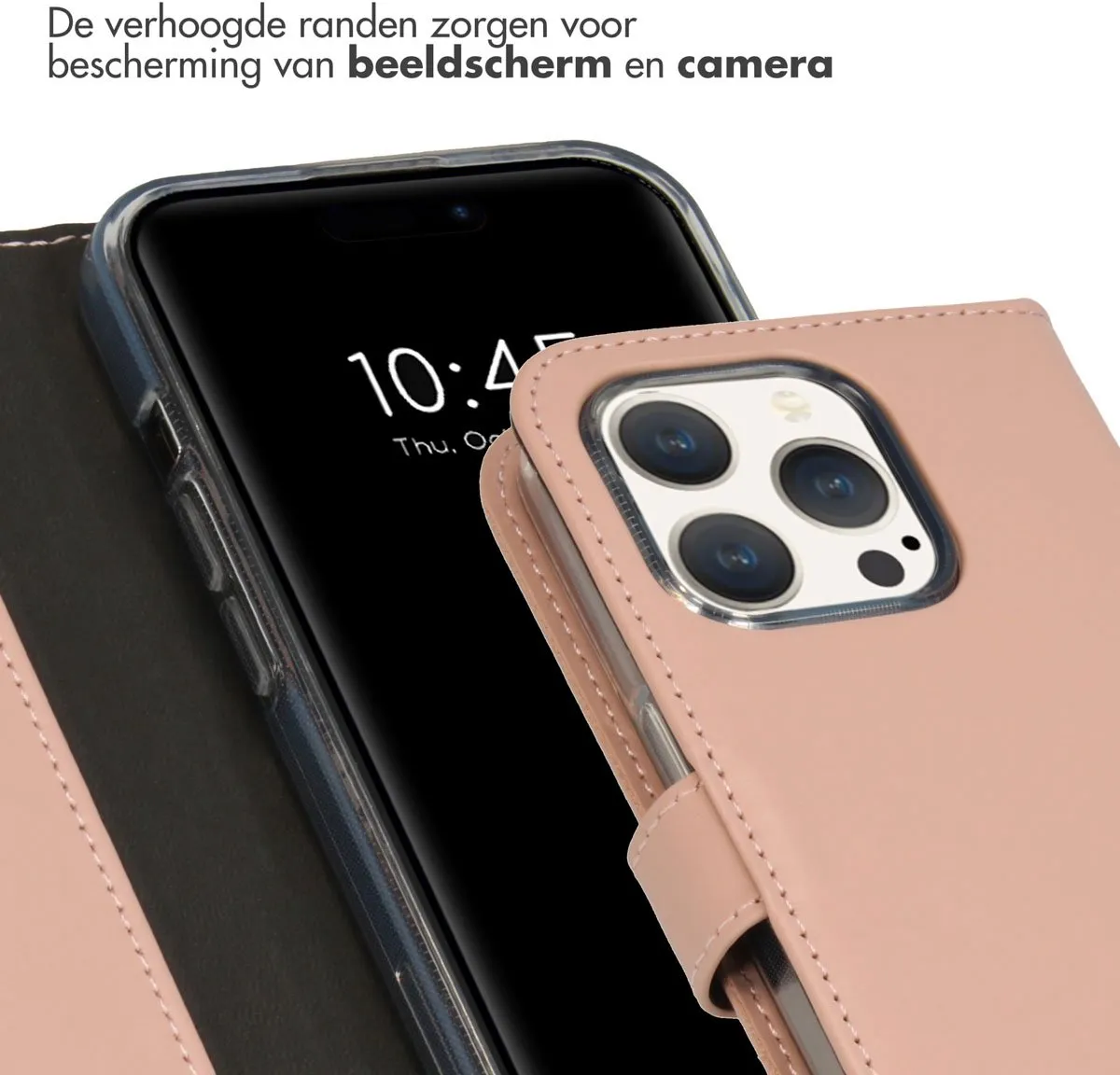 Selencia Hoesje iPhone 15 Pro - Echt Lederen Bookcase - Lichtroze