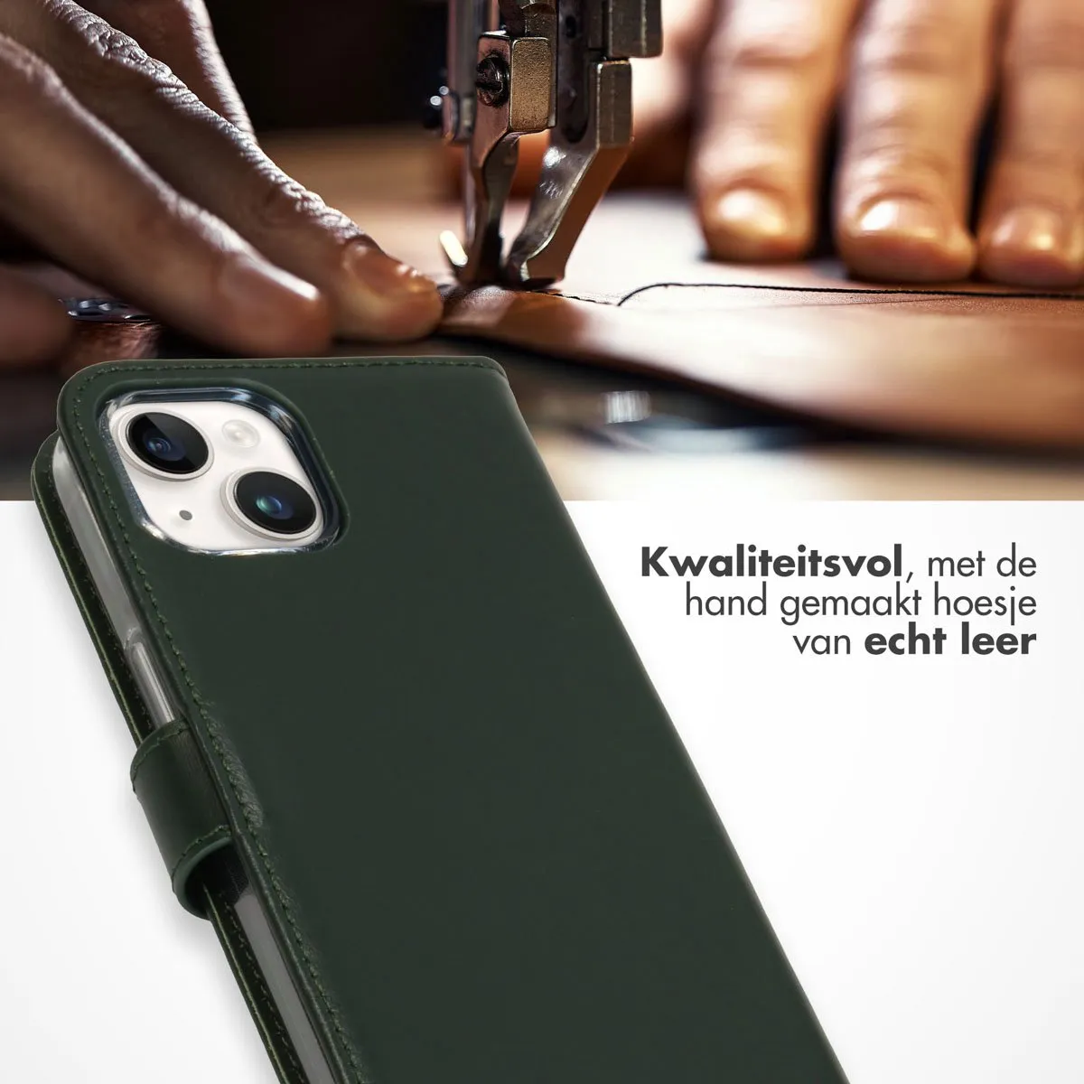 Selencia Hoesje iPhone 15 Bookcase - Groen - 3 Pasjes