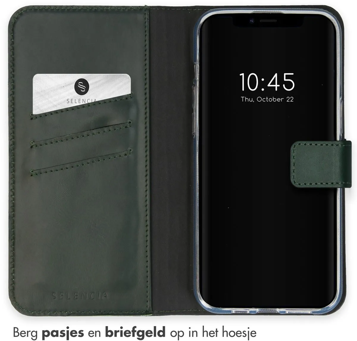 Selencia Hoesje iPhone 15 Bookcase - Groen - 3 Pasjes