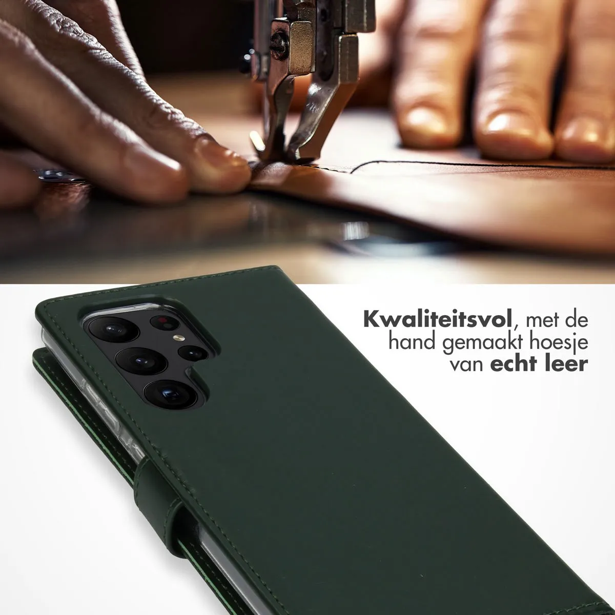 Selencia Hoesje Samsung Galaxy S23 Ultra - Groen Lederen Bookcase