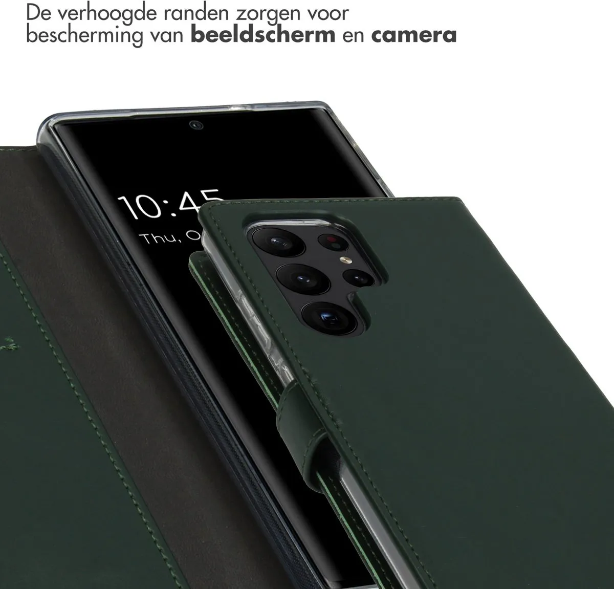 Selencia Hoesje Samsung Galaxy S23 Ultra - Groen Lederen Bookcase