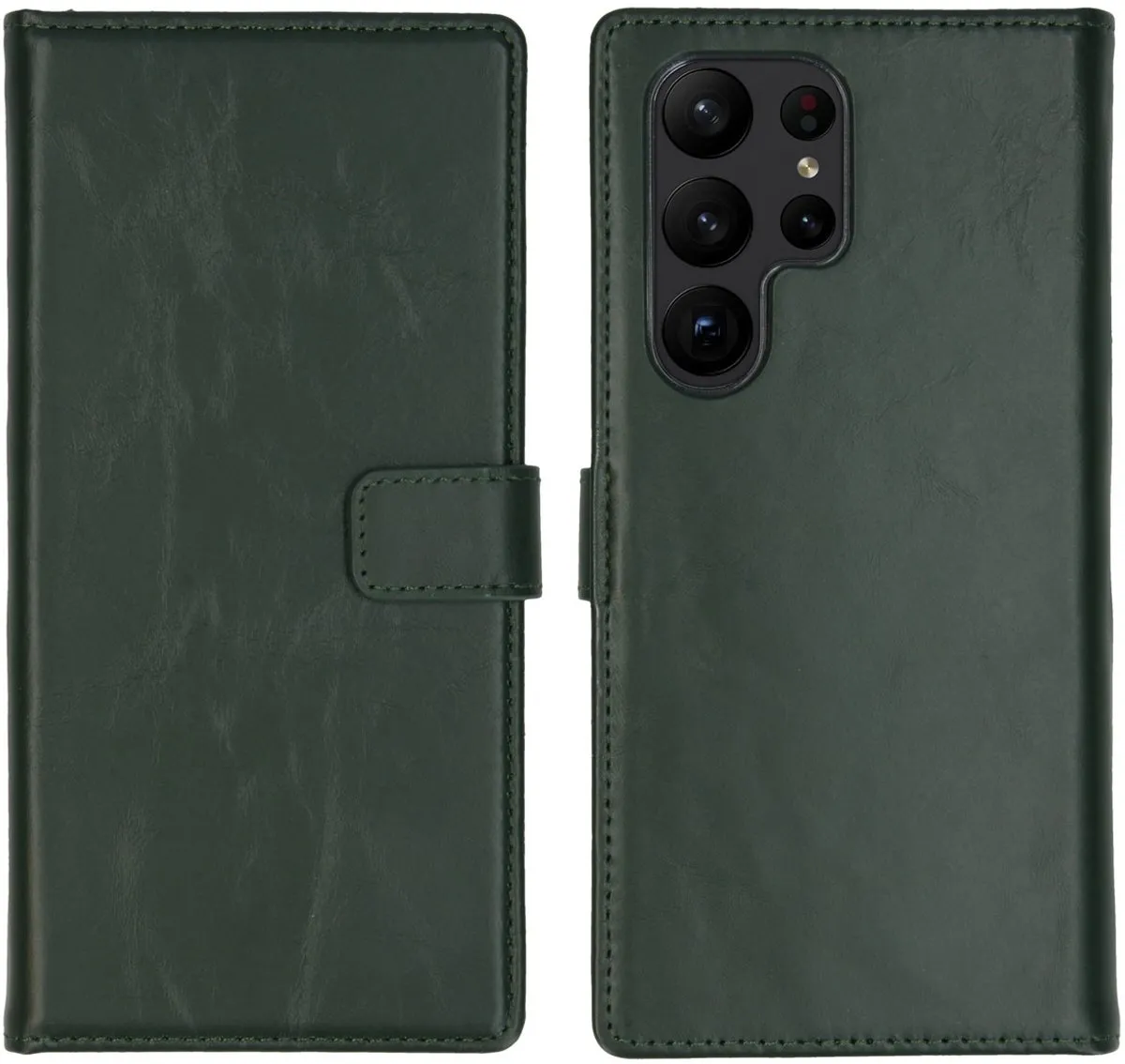 Selencia Hoesje Samsung Galaxy S23 Ultra - Groen Lederen Bookcase