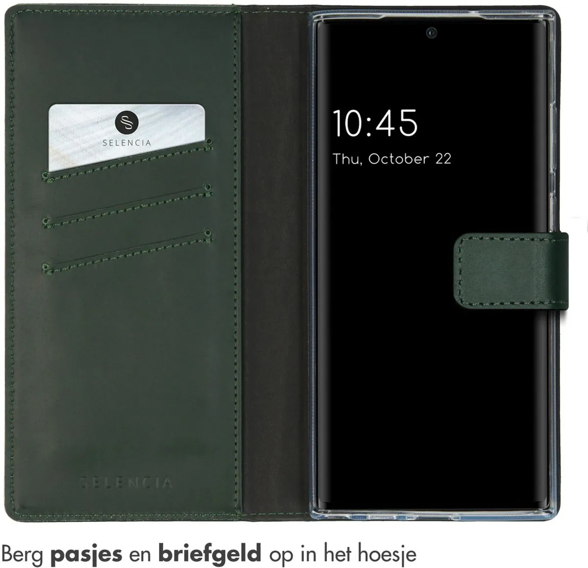 Selencia Hoesje Samsung Galaxy S23 Ultra - Groen Lederen Bookcase