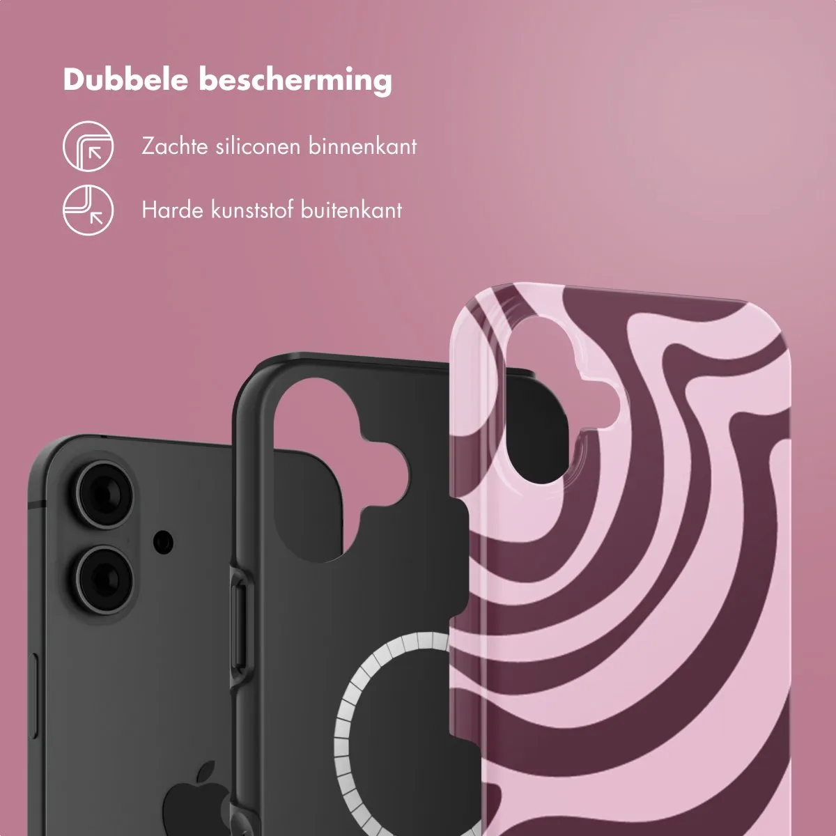 Selencia iPhone 16 Hoesje - MagSafe Wavy Swirl Pink Plum