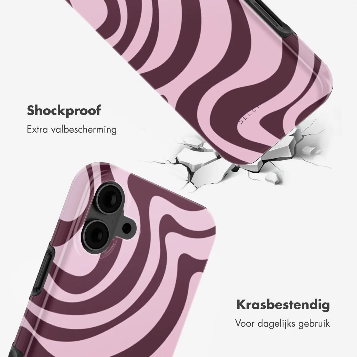 Selencia iPhone 16 Hoesje - MagSafe Wavy Swirl Pink Plum