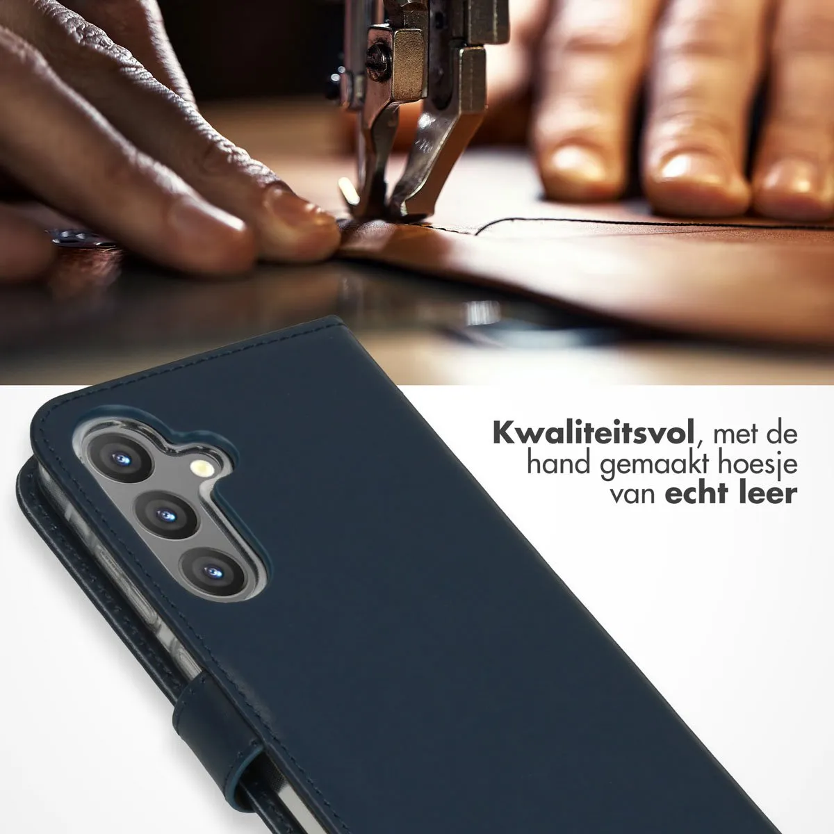 Selencia Hoesje Samsung Galaxy S24 Plus - Donkerblauw Lederen Bookcase