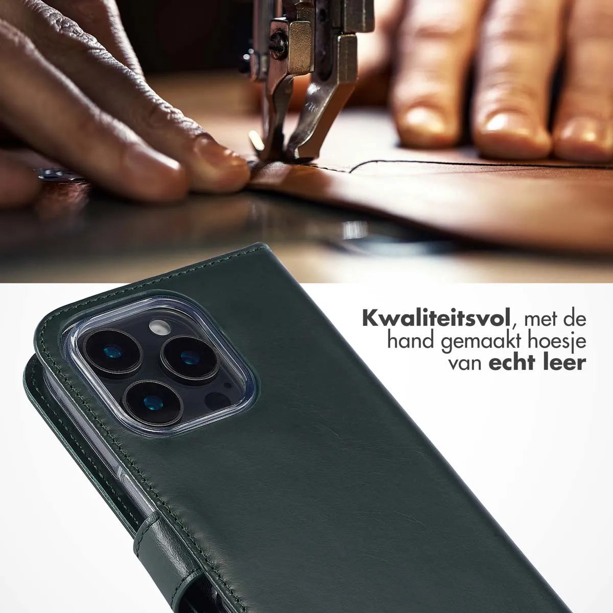 Selencia Hoesje iPhone 16 Pro Max - Groen Lederen Bookcase - 3 Pasjes