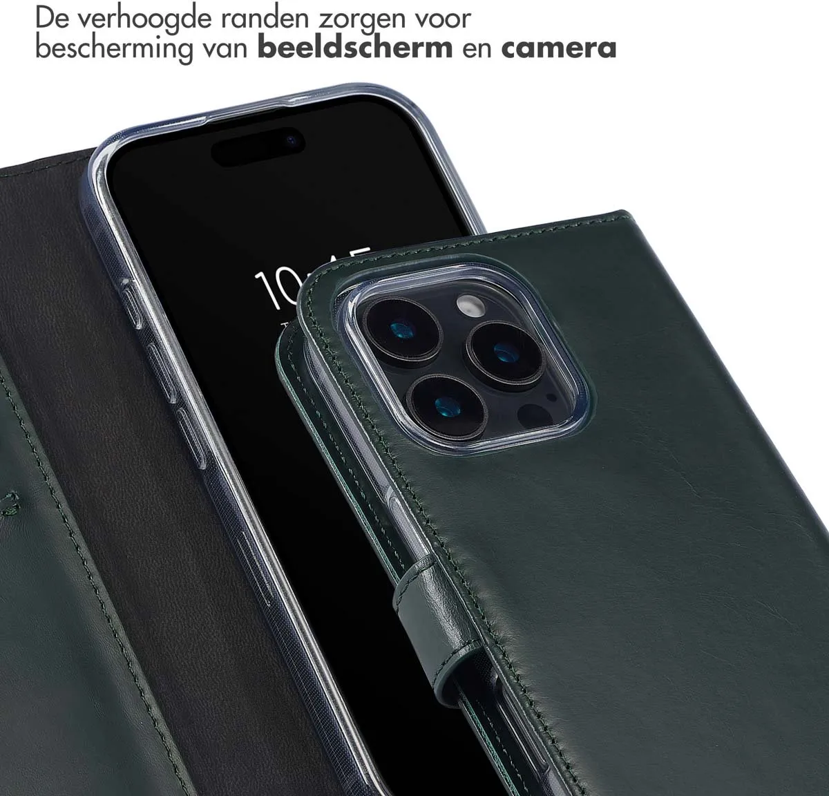 Selencia Hoesje iPhone 16 Pro Max - Groen Lederen Bookcase - 3 Pasjes