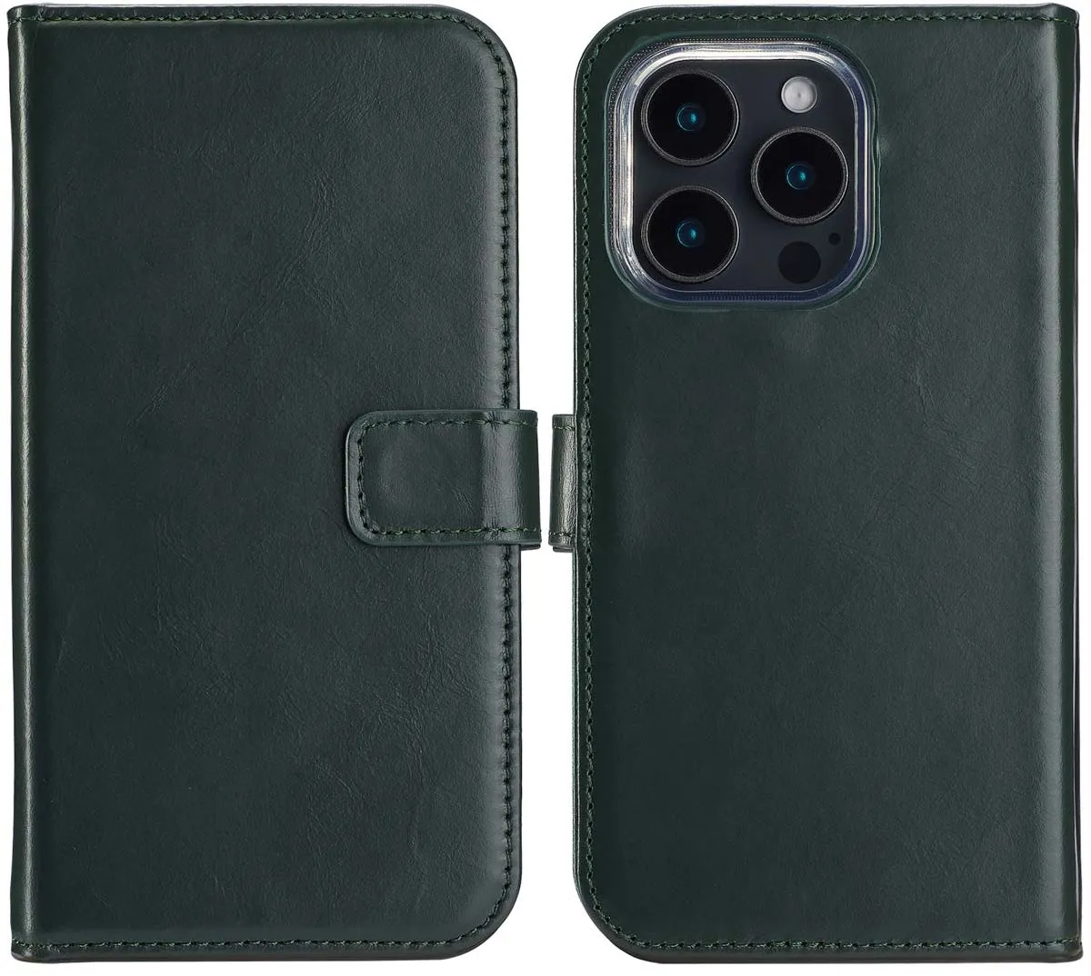 Selencia Hoesje iPhone 16 Pro Max - Groen Lederen Bookcase - 3 Pasjes