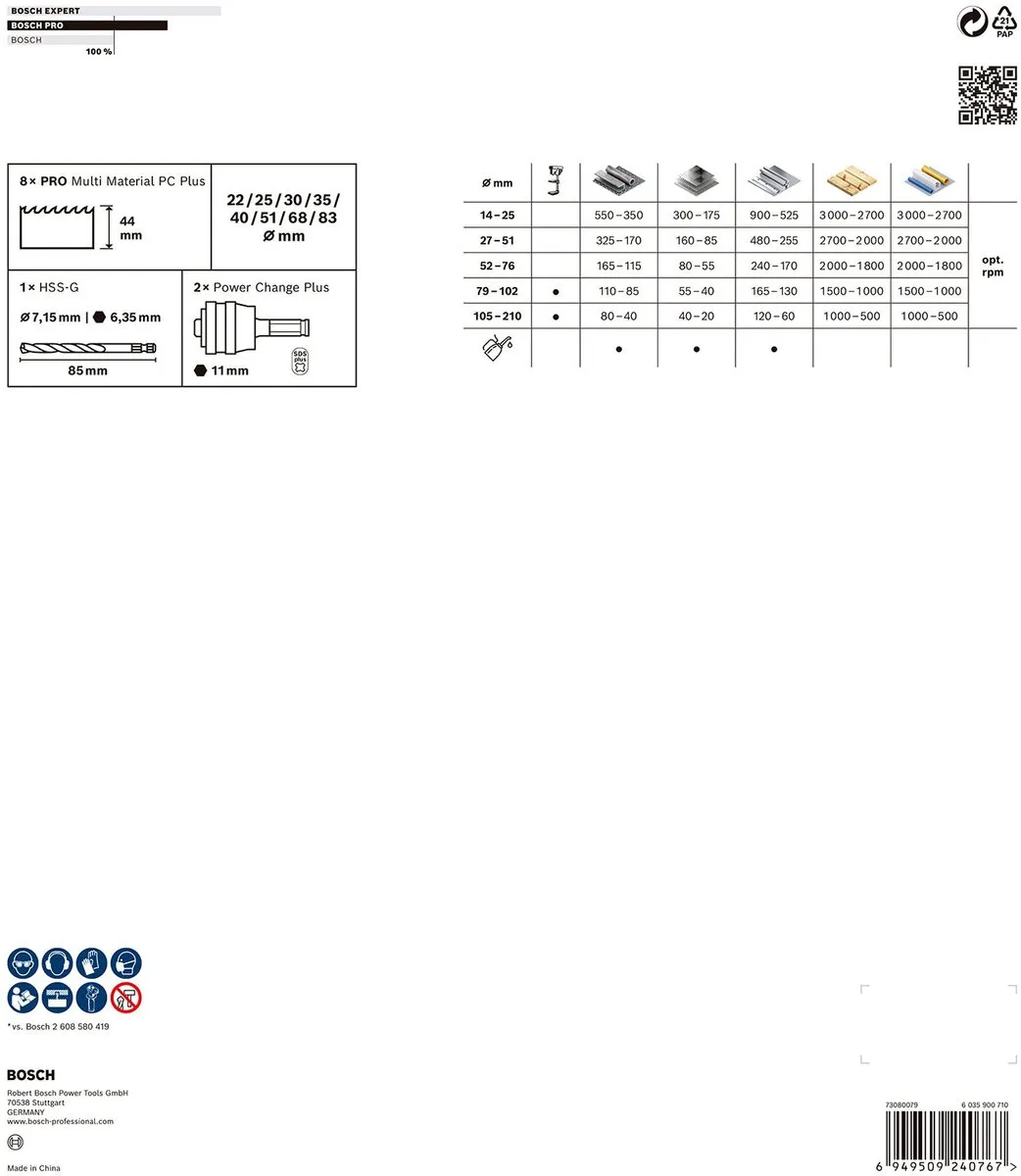 Bosch Professional Multi Materiaal PC Plus 11-delige Gatenzaagset - 260859... - afbeelding 6 van 6