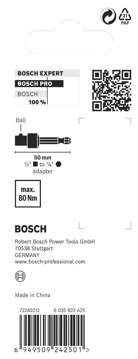 Bosch PRO Contactdoosadapter 1/2" 50mm