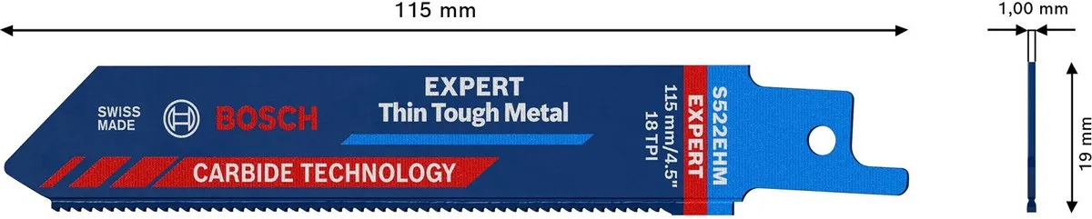 Bosch Professional Expert S 522 EHM Reciprozaagblad 115mm - Metaal