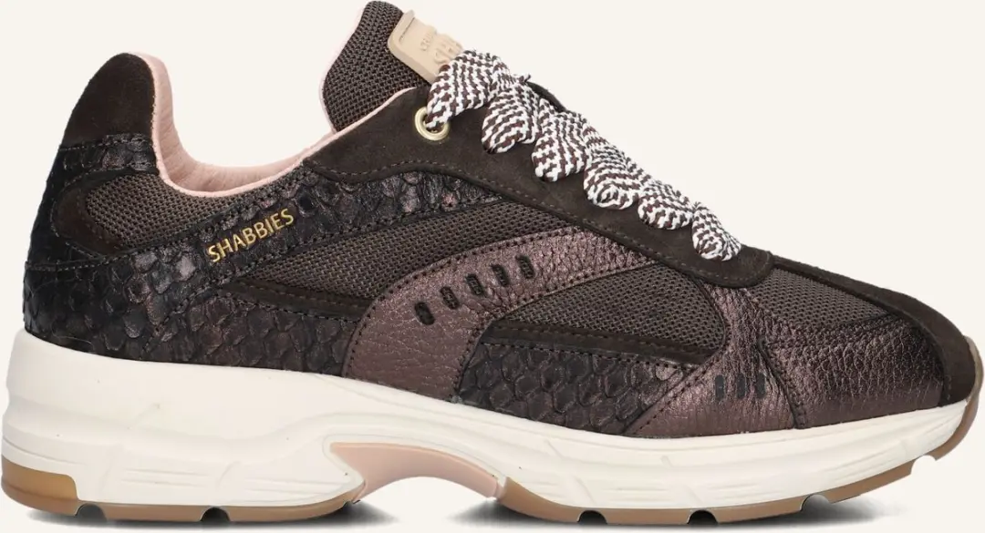 Shabbies Amsterdam - Celia Race Sneaker Mesh Donkerbruin - Maat 40