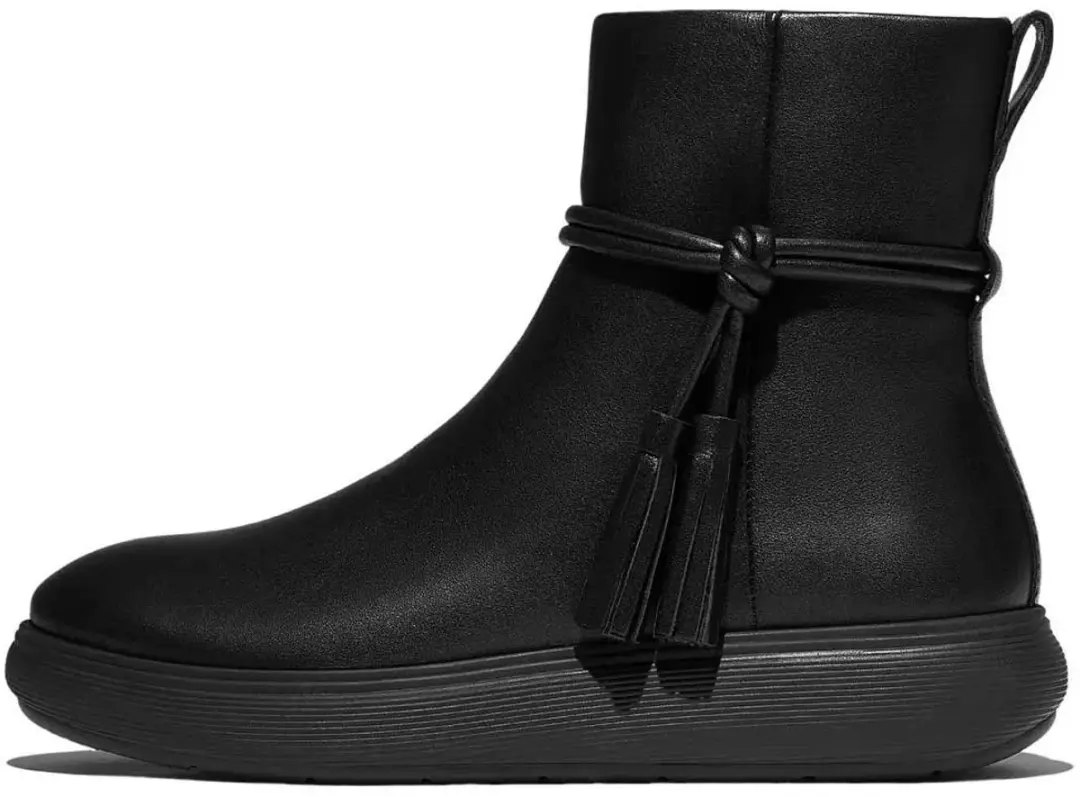 FitFlop IQ-Comff Tassel Leather Short Boots ZWART