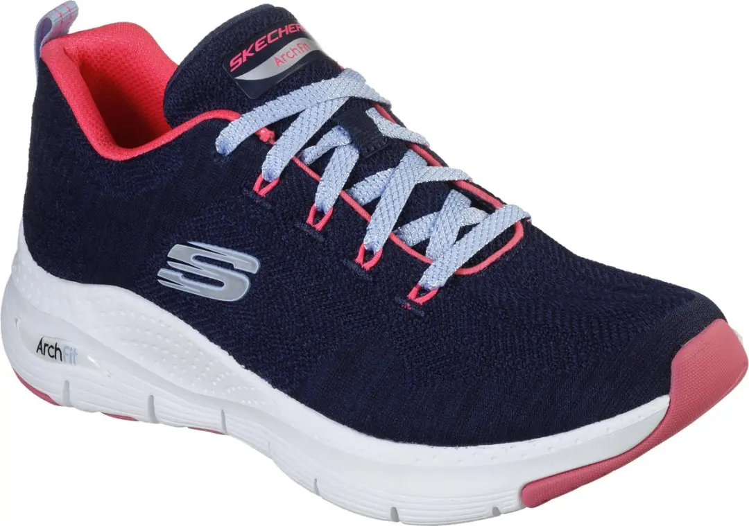 Skechers Arch Fit Comfy Wave Dames Sneakers - Navy/Hot Pink - afbeelding 3 van 6