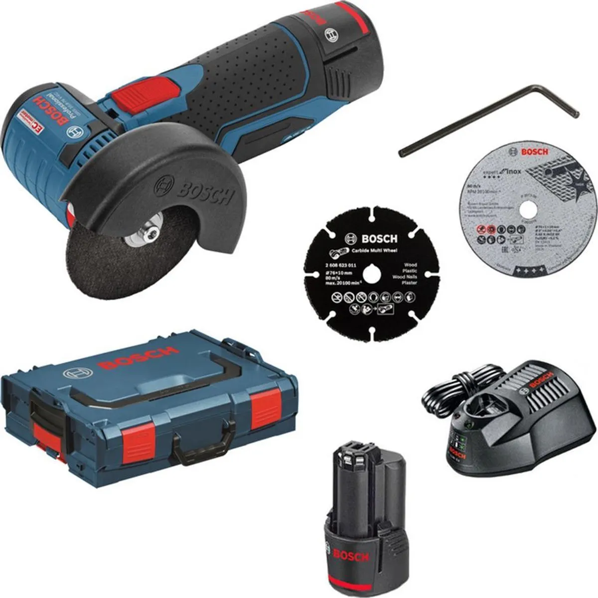 Bosch Professional GWS 12V-76 Haakse Slijpmachine - 2x 3000mAh Accu