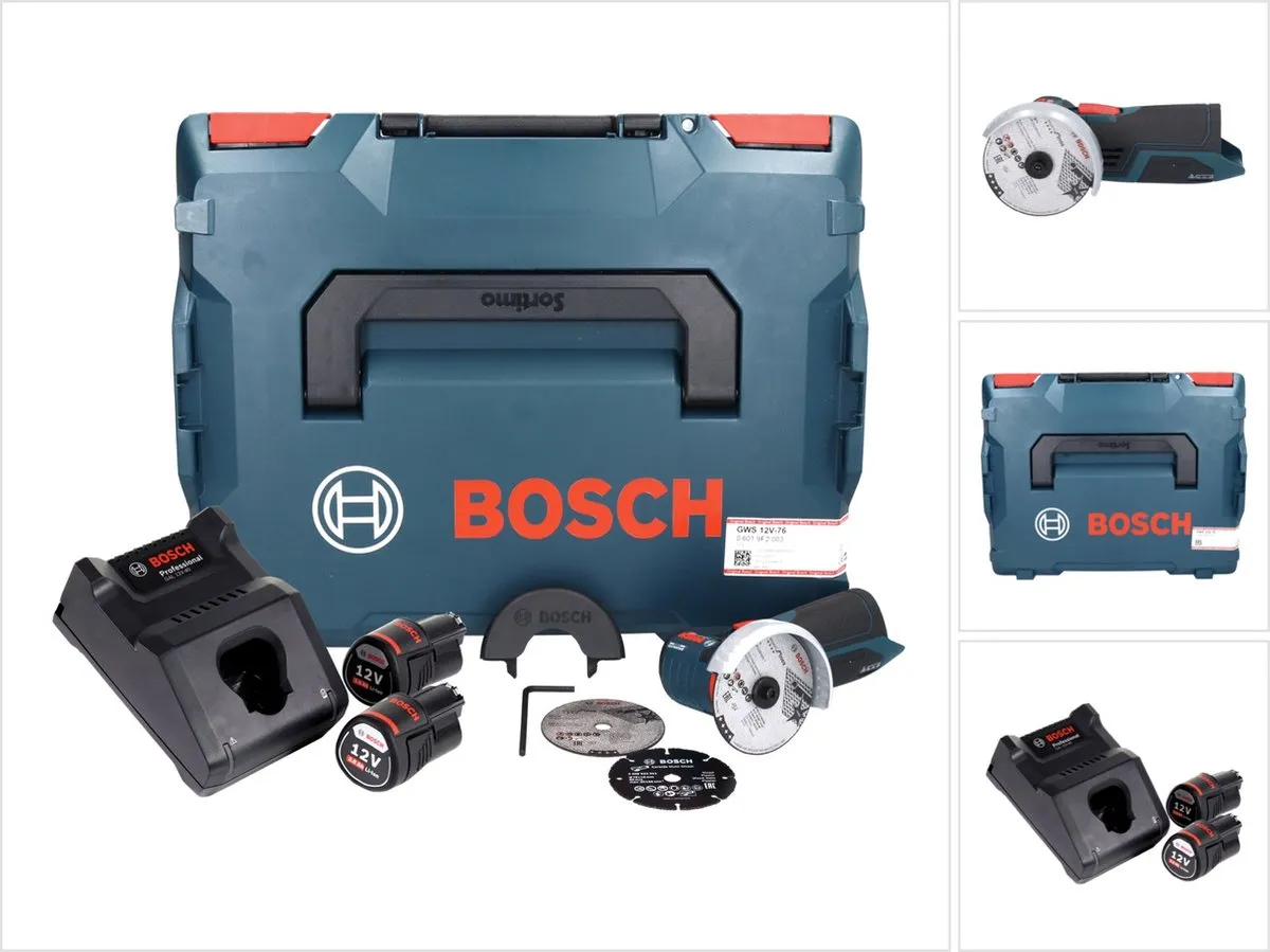 Bosch Professional GWS 12V-76 Haakse Slijpmachine - 2x 3000mAh Accu