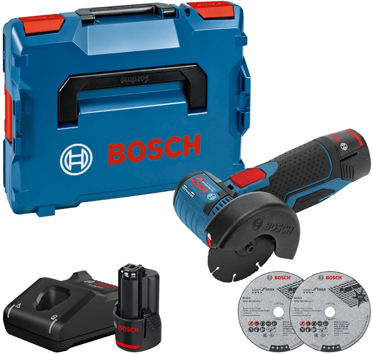 Bosch Professional GWS 12V-76 Haakse Slijpmachine - 2x 3000mAh Accu