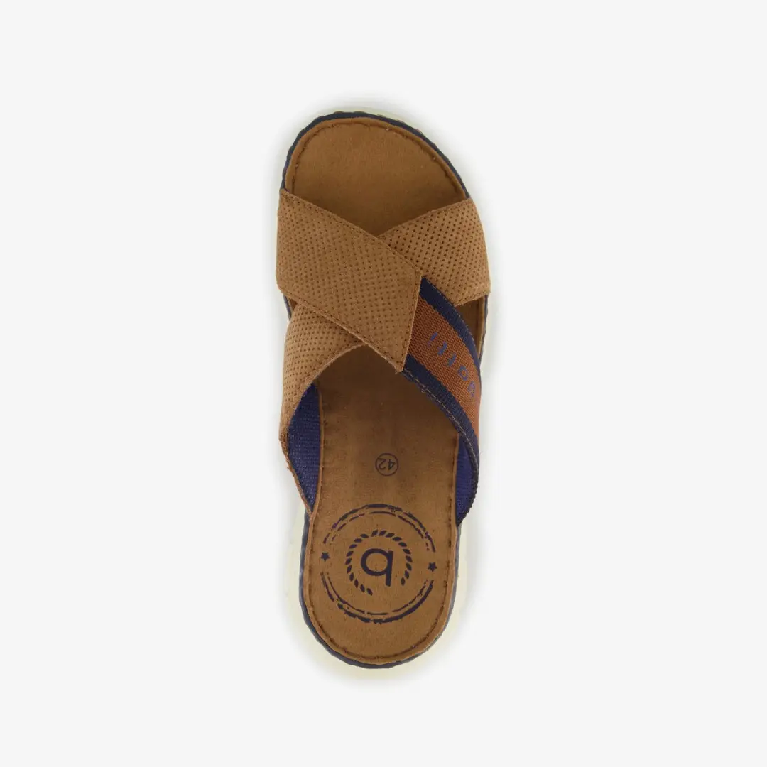 Bugatti leren heren slippers cognac blauw