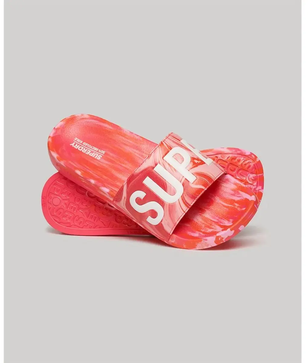 Superdry Marble Vegan Badslippers Dames Slides - 34 - Hyper Fire Pink - afbeelding 3 van 6