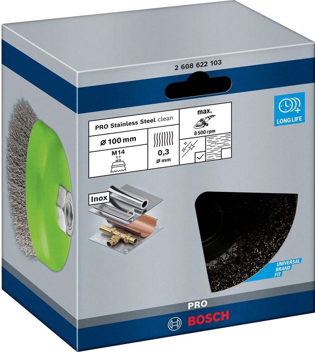Bosch Professional M14 Gegolfde KOMSTLborstel 100mm - Inox - afbeelding 3 van 6