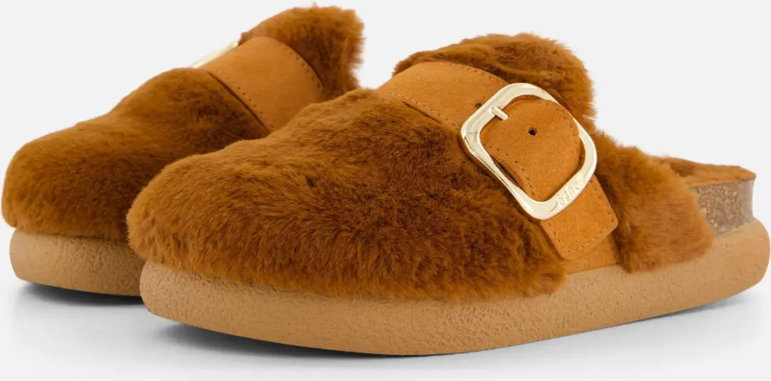Scholl Pantoffels cognac Imitatiebont