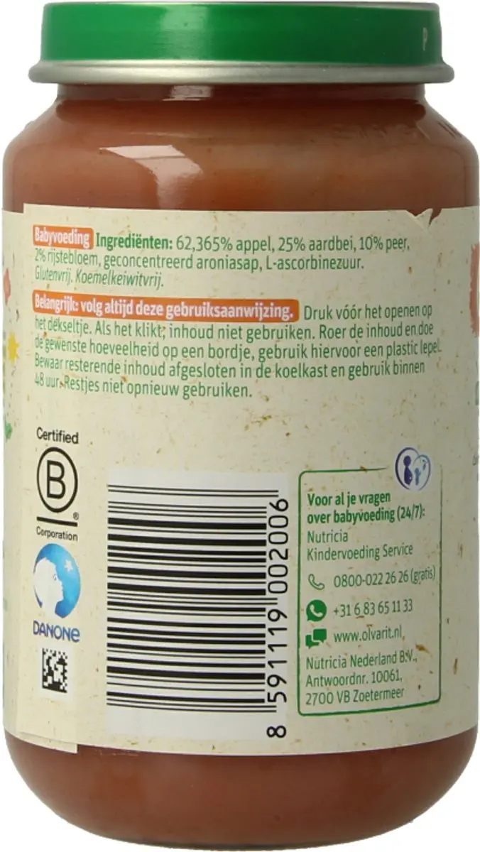 Olvarit Appel Aardbei Peer 6M54 - 200g