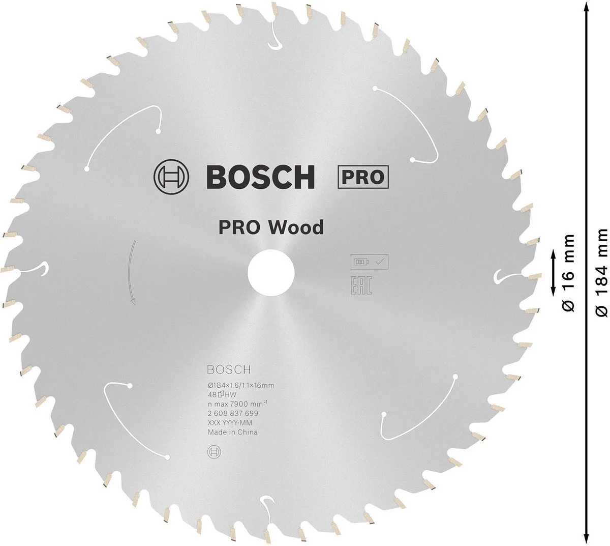 Bosch Professional Lame ST Wood ACCU 184x16x1.6/1.1x48T