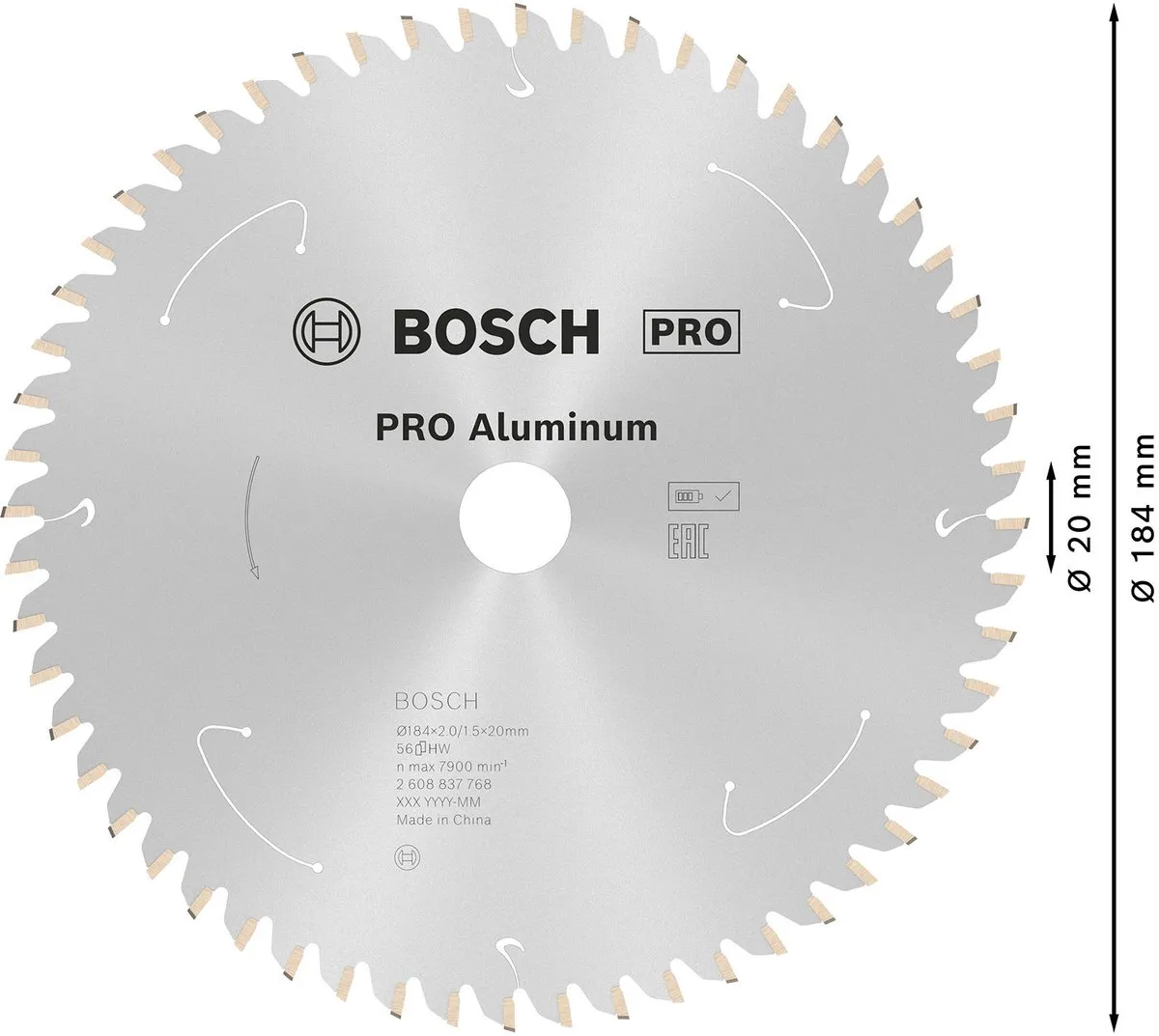 Bosch Professional Aluminium Accuzaagblad 184mm - 56 Tanden - 20mm As