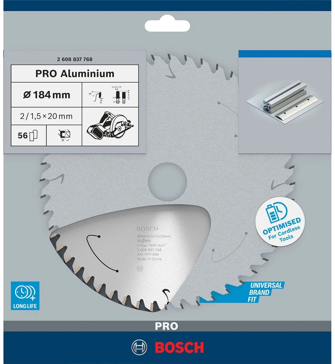 Bosch Professional Aluminium Accuzaagblad 184mm - 56 Tanden - 20mm As