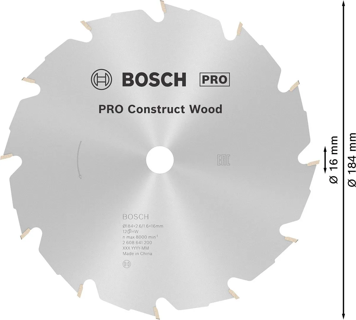 Bosch Professional Cirkelzaagblad Construct Wood 184mm - 12 Tanden