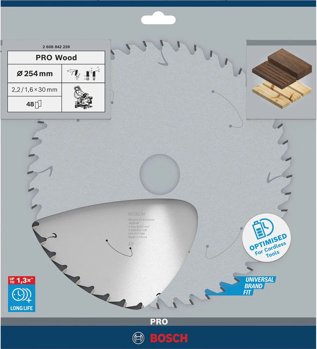 Bosch Professional PRO Wood Zaagblad 254mm - 48 Tanden - 30mm As - afbeelding 6 van 6