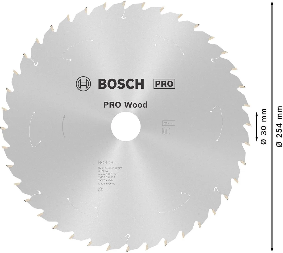 Bosch Professional PRO Wood Zaagblad 254mm - 48 Tanden - 30mm As