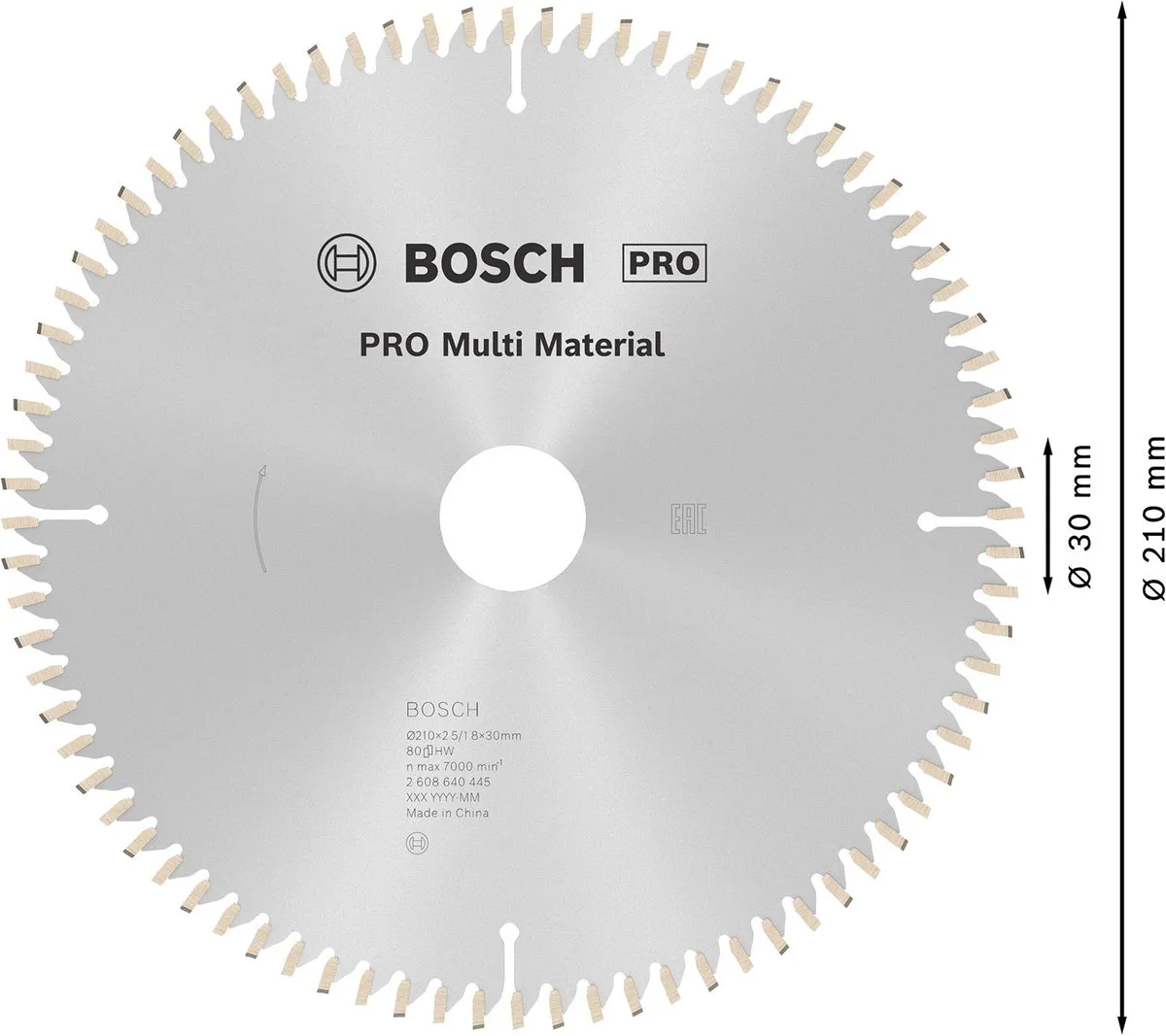 Bosch Professional Cirkelzaagblad CIRKZB MULTI K/V & T 210x30x2,5 80T - Ø210mm