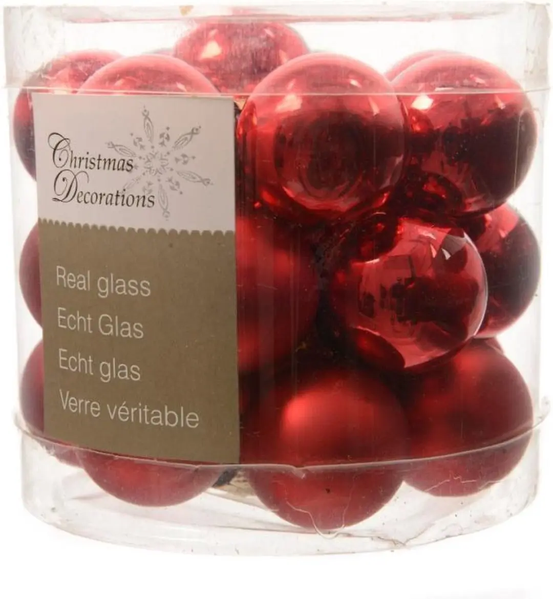 Decoris Kerstballen Rood - Ø2,5cm - afbeelding 4 van 6