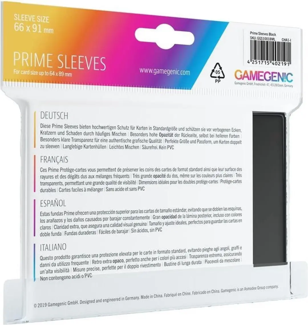 Gamegenic Prime Sleeves GGS10018ML - 100 Stuks - 66x91mm - Zwart