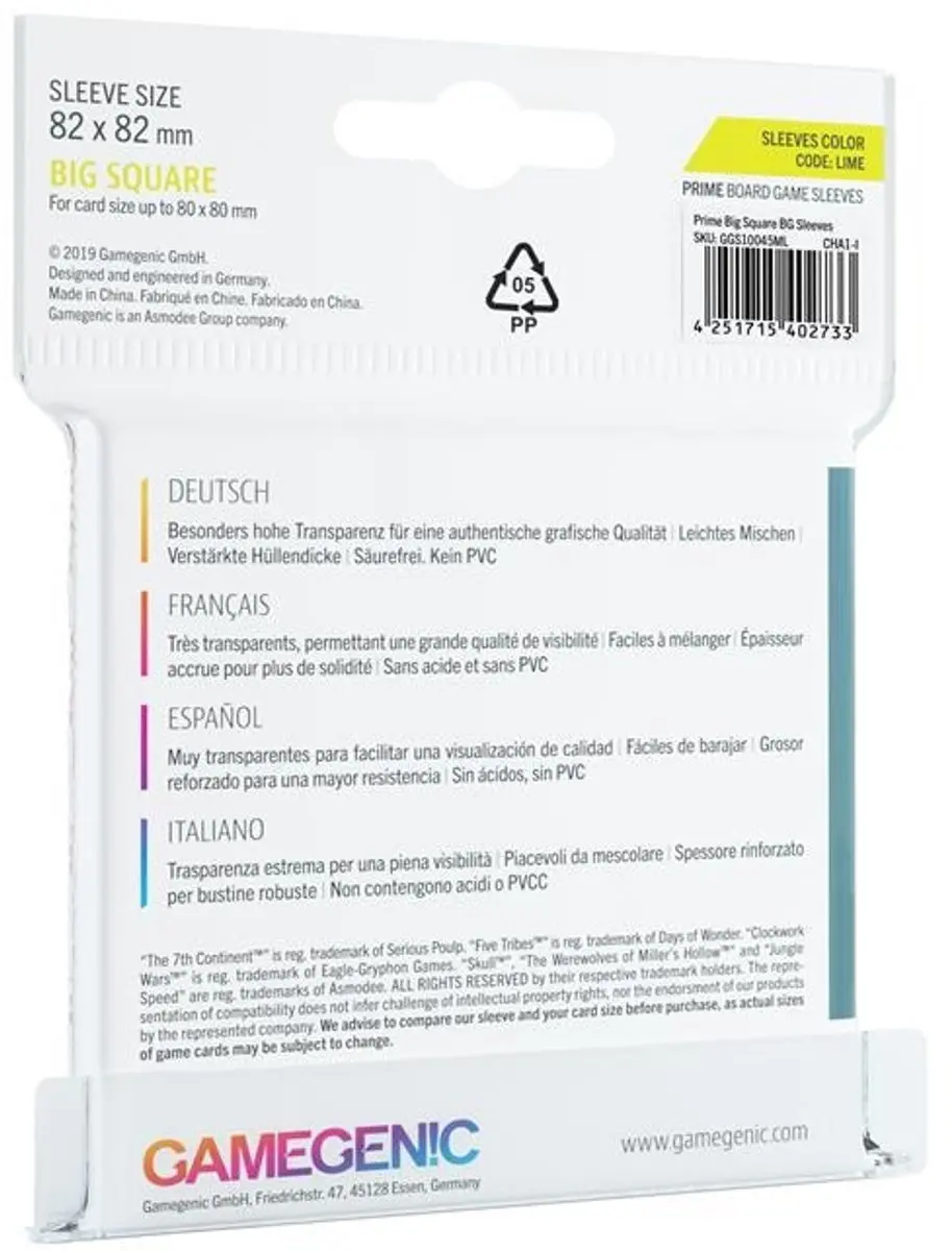 Gamegenic Prime Board Game Sleeves - Lime