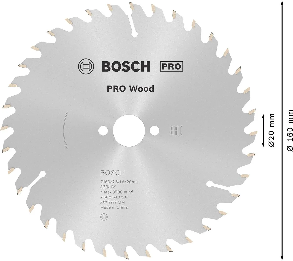 Bosch Professional CIRKZB OPT 160X20/16X2,6 Zaagblad Metaal 160mm