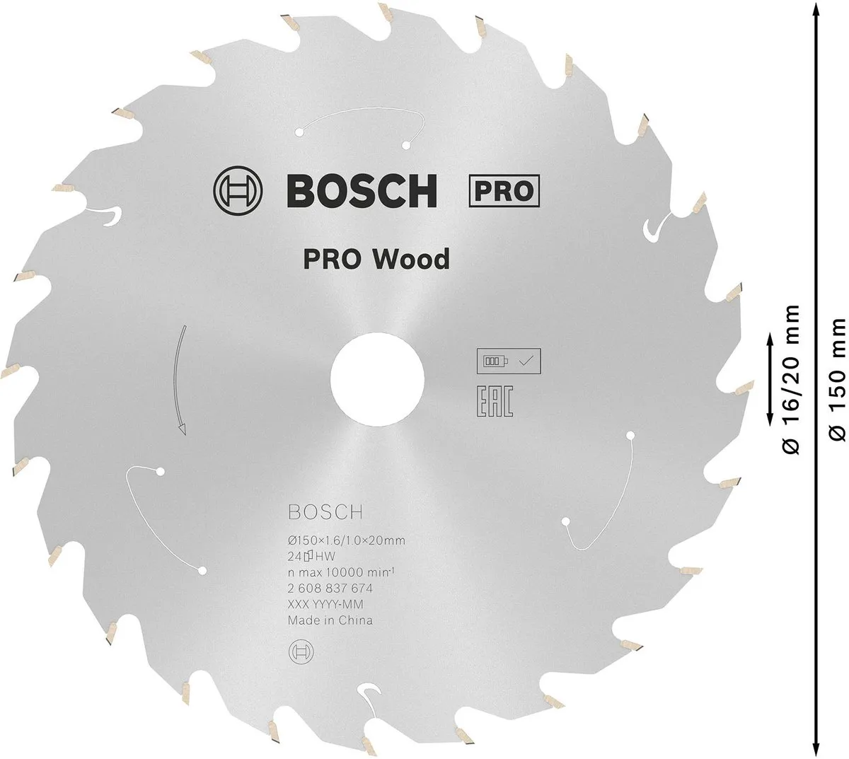 Bosch Professional Wood Zaagblad 150mm 24 Tanden - 20mm As