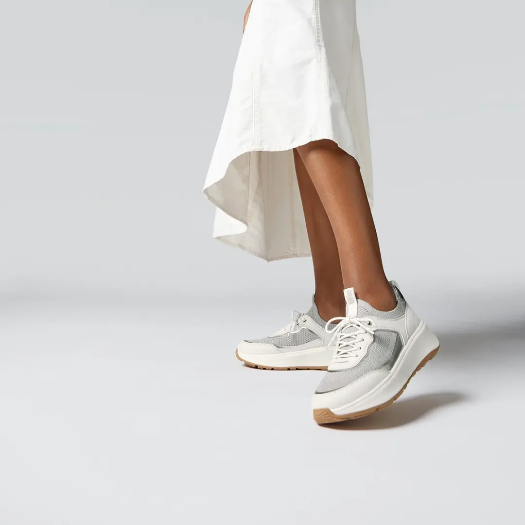 FitFlop FitFlop F-Mode Suede/Knit Flatform Slip-On Laced Sneakers GRIJS