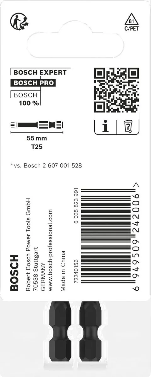 Bosch Professional PRO Torx Slagmoerbeitel T25 55mm - 2-delig