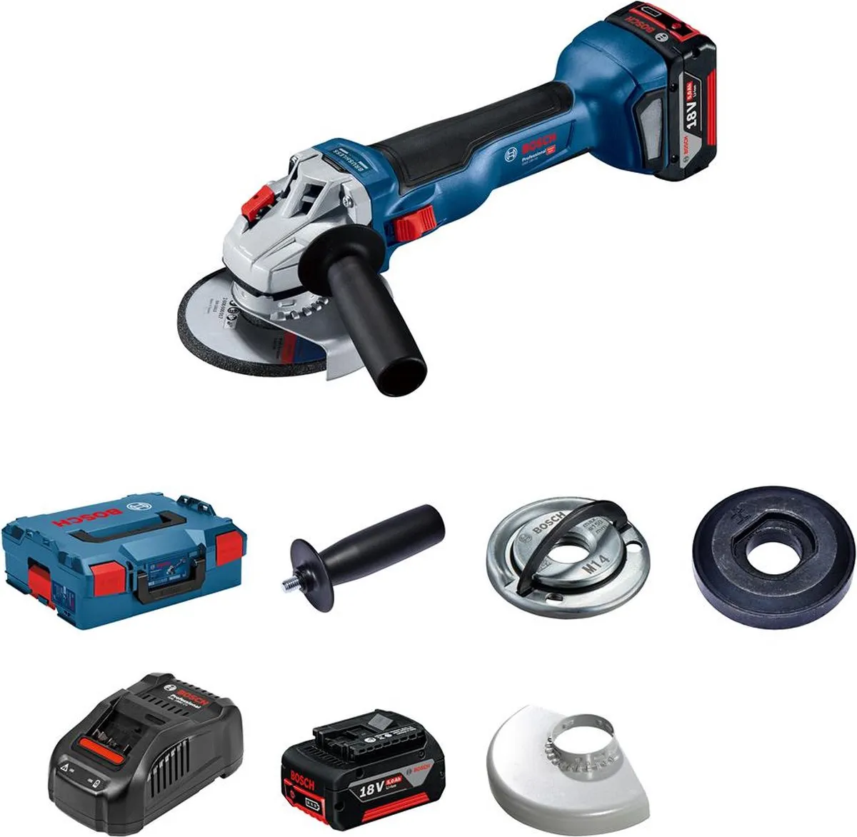 Bosch Professional GWS 18V-10 Accu Haakse Slijper - 2x 4.0Ah